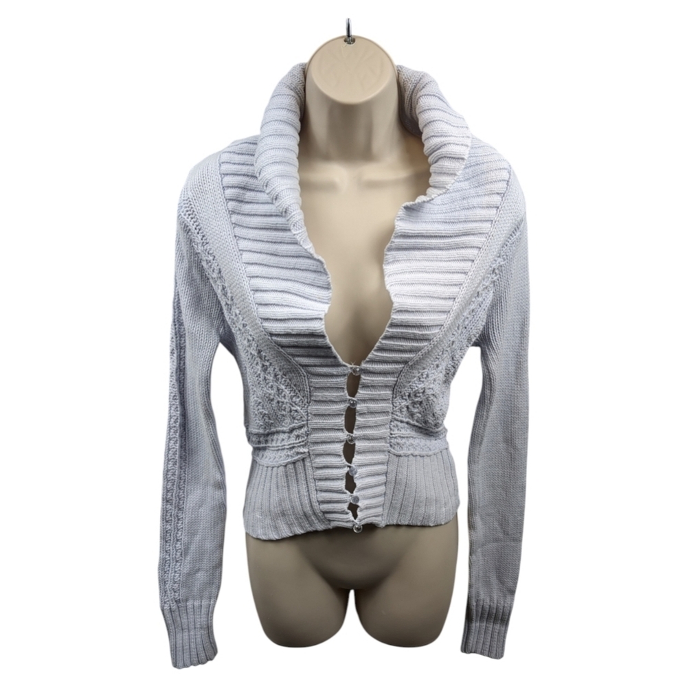 Free People Ribbed Button-Front Cropped Cardigan Sweater Sz M